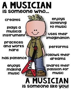 a musician is someone who poster with words in the center and an image of a man holding