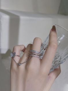 Korean Rings, Ring Party Jewelry, Double Finger Ring, Diamonds Bracelet, Hip Hop Chains, Hip Hop Rings, Earrings Aesthetic, Jewellery Necklace, Birthday Jewelry Gift