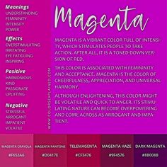 the color scheme for magenta is shown in purple, pink and red tones with white lettering