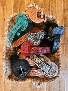 We've added this belt to our essential collection of items you should have in your wardrobe. Authentic tooled leather with a fun rounded buckle. Belt has snaps on the back so you can interchange any buckle that fits the dimensions of this belt. Width: 1.5" Made in Mexico Cute Belt Buckles, Cowgirl Essentials, Western Belts For Women, Turquoise Belt Buckle, Custom Belt Buckles, Western Fits, Turquoise Belt, Tooled Leather Belts, Cowgirl Accessories