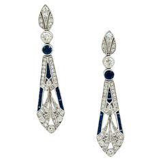 Beautiful 1.62 ct. blue sapphire multi shapes with 1.67 ct. good quality white diamond rounds. Handmade in platinum. White Diamond Dangle Earrings, Earring Video, Lightning Ridge Black Opal, Platinum Earrings, Diamond Dangle Earrings, Moonstone Earrings, Modern Earrings, Yellow Diamond, Gorgeous Earrings