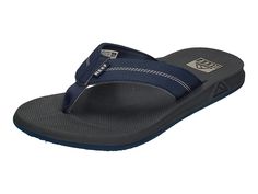 Reef Element TQT - Men's Shoes : Deep Sea/Grey : Go from hitting the waves to just kicking back with the classic look and PVC-free design of the Reef Element TQT beach sandals. Comfortable sandals in a lightweight, supportive silhouette. Synthetic uppers with stitched detail and logo tab. Molded EVA footbed with arch support for all-day comfort. Thirst Quench Technology (TQT) bottle opener on the bottom of sandal. Lightweight EVA traction outsole for grippy, long-lasting wear. PVC-free construct Sporty Beach Sandals, Casual Surfing Flip Flops With Textured Footbed, Casual Synthetic Sport Sandals For Surfing, Casual Sport Sandals For Surfing In Summer, Casual Summer Sport Sandals For Surfing, Summer Sport Sandals With Cushioned Footbed For Surfing, Reggie Bush, Beach Fits, Kick Backs