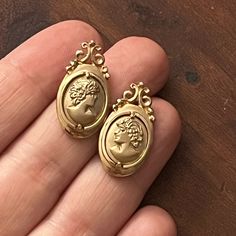 These Beautiful Cameo Earrings Feature A Female And Male Silhouette. 14k Yellow Gold Earrings With Posts. Male Silhouette, Cameo Earrings, Yellow Gold Earrings, Yellow Gold Earring, Earrings Color, Post Earrings, Gold Earrings, Jewelry Earrings, Yellow Gold