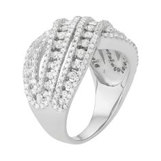 Featuring a crisscross motif emphasized with round-cut diamonds, this 10k white gold ring abounds with elegant appeal. Click on this JEWELRY & WATCHES GUIDE to learn about fit, styles, materials and more!RING DETAILS Width: .89 in. Metal: 10k white gold DIAMOND DETAILS Total weight: 1 1/2 ct. Shape: round Color grade: I-J Clarity: I2-I3 Setting: prong Image(s) may be enlarged to show detail.Diamond weights are approximate. Diamond total weights may vary between .01 and .08 ct. Some diamonds have Diamond Cross Ring With Diamond Accents For Promise, Promise Ring With Cross Shaped Diamond Accents, Elegant Diamond Cross Ring, Elegant Cross-shaped Diamond Rings, Elegant Cross-shaped White Gold Ring, Elegant White Gold Cross Ring, Elegant Cross Rings With Diamond Accents, Elegant Cross Ring For Anniversary, White Gold Cross Ring For Formal Occasions