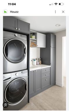 the laundry room is clean and ready to be used as a washer and dryer