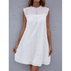 Season:Summer; Fabric:Lace; Sleeve Length:Sleeveless; Look After Me:Machine wash; Gender:Women's; Style:Streetwear; Elasticity:Inelastic; Occasion:Date,Vacation,Street,Holiday; Fit Type:Regular Fit; Dresses Type:White Dress,Plain Dress,Lace Dress,Summer Dress,Casual Dress,Tank Dress; Design:Lace,Patchwork,Eyelet; Neckline:Stand Collar; Listing Date:03/15/2024; Bust:; Length:; Shoulder Width:; Fit US Size:; Fit UK Size:; Fit EU Size:; Dress Length Type:Mini Dress; Print Type:non-printing Ruffle Neck Dress, Loose Midi Dress, Cute Dresses For Party, Women Lace Dress, Shift Dresses, Cotton Linen Dresses, Sleeveless Short Dress, Lace Cutout, Vestido Casual