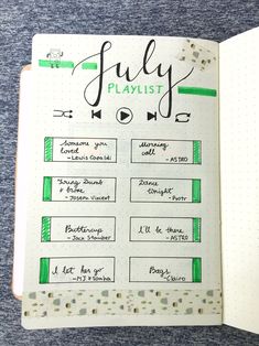 Monthly Playlist Bullet Journal, Playlist Notebook, Built Journal, Playlist Bullet Journal, Monthly Playlist, July Bujo, 2024 Journal, Bullet Journal September, Boulet Journal