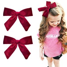 PRICES MAY VARY. ❤️【SUPER CUTE VELVET BOWS】-- The 2PCS dark red velvet hair bows are so cute, made with very high quality velvet fabric tied in a bow approximately 5" across,perfect size for toddler aged 2 years old thru school age, and will work for many more years, not too small or too big. ❤️【HIGH QUALITY VELVET FABRIC】-- The soft touch velvet bow are made with very high quality velvet fabric.These 5'' velvet bow clips would be the high quality gift for your little girls. ❤️【PRETTY VIBRANT CO Girls Updo, Easy Toddler Hairstyles, Dark Red Velvet, Red Hair Bow, Girls Hair Clips, Pigtail Bows, Velvet Bows, Cheer Hair, Bows For Girls