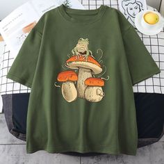 Mushroom and Frog T Shirt Cottagecore Aesthetic Different Colors Easy 30 day return policy