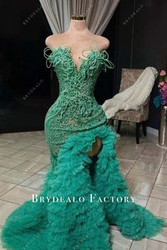 Green Pearls Strapless See-through Ruffled Tulle Trumpet Formal Dress Prom Dress Inspo, Prom Inspiration, Prom Inspo, African Prom Dresses, Sparkly Prom Dresses, Gorgeous Prom Dresses, Dream Prom, Prom Girl Dresses, Senior Prom Dresses