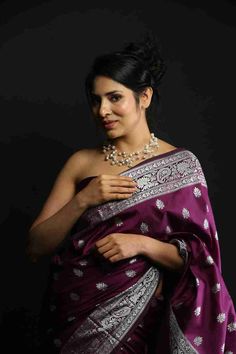 Look like a fashion goddess in this Wine purple Silk saree! Perfect for any occasion, it features silver motifs and brocade for a touch of elegance. Soft and comfortable, it will elevate your style to the next level. Elegant Brocade Pre-draped Saree For Designer Wear, Elegant Pre-draped Saree With Motifs For Festivals, Traditional Silver Pre-draped Saree With Pallu, Silver Pre-draped Saree With Zari Work For Festive Occasion, Silver Bollywood Pre-draped Saree For Festive Occasions, Festive Silver Bollywood Pre-draped Saree, Silver Designer Dupatta For Festivals, Silver Pre-draped Saree With Unstitched Blouse For Festive Occasions, Silver Dupatta For Festivals And Designer Wear