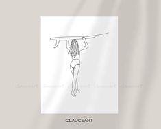 a drawing of a woman holding a surfboard on her head with the caption'clauceart '