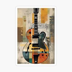 an abstract guitar with music notes on it sticker