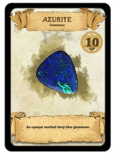 a card with an image of a blue gemstone