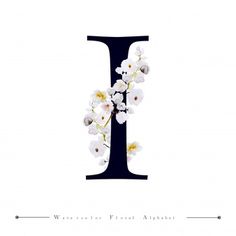 the letter i is decorated with white flowers