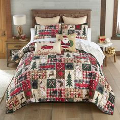 a christmas themed bed in a bedroom