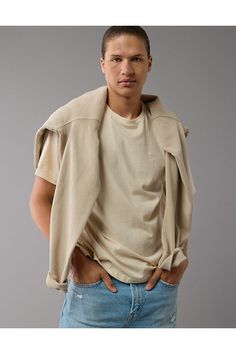 Super soft natural seeded cotton/Crew neck/Short sleeves/Straight hem/This shirt is Real Good: Made with the planet in mind & a promise to continue to do better. Beige Relaxed Fit Organic Cotton T-shirt, Casual Soft-washed Beige T-shirt, Beige Organic Cotton Relaxed Fit T-shirt, Beige Organic Cotton T-shirt Relaxed Fit, Casual Beige Soft-washed T-shirt, Beige Organic Cotton Tops, Everyday Beige Organic Cotton Tops, Conscious Style Everyday Crew Neck T-shirt, Everyday Conscious Crew Neck T-shirt