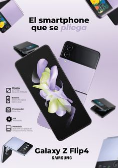 an advertisement for samsung's new phone, the galaxy z flip 4 and other phones