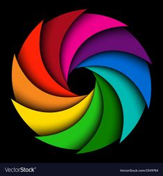 an abstract rainbow spiral design on black background