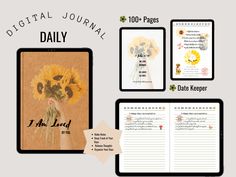 the digital journal is open and has sunflowers on it