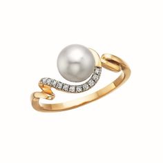 This women's ring features a unique twist freeform design crafted in 14Kt yellow gold. The ring is adorned with a beautiful pearl and has a total diamond weight of 0.07 carats. Perfect for adding a touch of elegance to any outfit. Category: Pearl Rings. Elegant Bypass Ring With Diamond Accents, Timeless Yellow Gold Bypass Ring For Formal Occasions, Timeless Yellow Gold Pearl Ring For Formal Occasions, Timeless Yellow Gold Pearl Ring For Formal Events, Elegant Polished Bypass Ring For Anniversary, Elegant Hallmarked Yellow Gold Diamond Ring, Elegant Hallmarked Yellow Gold Ring, Elegant Gold Pearl Ring With Diamond Accents, Formal Fine Jewelry Diamond Ring With Elegant Design