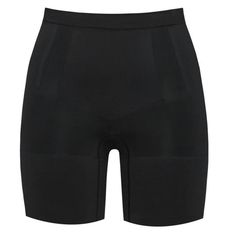 A pair of black mid-thigh shorts with high waist. Pictured on a white background. Black Sculpting Shapewear With Built-in Shorts, Black Sculpting Bottoms With Built-in Shorts, Black Shapewear With Built-in Shorts And Sculpting Fit, Black Sculpting Short Length Shapewear, Black Sculpting Shapewear Short Length, Black Sculpting Shapewear, Short Length, Sculpting Black Bottoms With Built-in Shorts, Compression High-cut Shorts With Built-in Shorts, Black High-cut Shaping Shorts