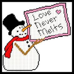 a cross stitch snowman holding a sign that says happy new year's eve