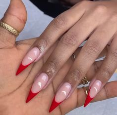 Nails Red Design Ideas, Pretty Stiletto Nails, Red Stiletto Nails Designs, Fashion Nail Designs, Red Long Nails, French Stiletto Nails, Red Nails Ideas, Rihanna Nails, Red Stiletto Nails