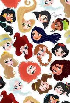 disney princesses with different hair styles and colors