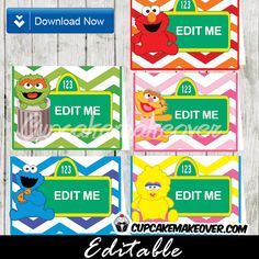 sesame the monster name tags for elmo and elmo's birthday party or baby shower