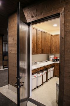 Equestrian Feed Room, Small Horse Stables Design, Horse Stable Landscaping, Stable Feed Room, Feeding Room Horse, Western Horse Stables, Feed Rooms For Horses, This Esme Tack Room, Dream Stables Luxury