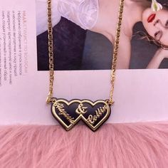 Material: Copper. Color: Gold. Process: Gold plated.  Chain Length: 14",16",18",20",22".  Recipient: Women, Mom, Wife, Girl Friend, Children.  Product Type: Personalized Jewelry.  Gift Type: Necklace.  Occasions: Valentine's Day, Mother's Day, Christmas, Birthday, etc.  Necklace Type: Necklace.  Brand: Silviax Jewelry. Personalized Name Pendant Necklace For Valentine's Day, Personalized Name Necklace For Valentine's Day, Valentine's Day Personalized Pendant Name Necklace, Custom Name Pendant Necklace For Valentine's Day, Customized Gold Name Necklace For Valentine's Day, Customized Gold Double Heart Necklace, Valentine's Day Custom Name Pendant Necklace, Gold Heart Pendant Name Necklace For Valentine's Day, Gold Custom Name Heart Necklace For Mother's Day