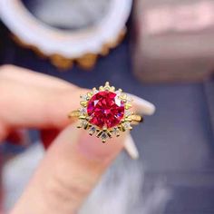 Color: Rose Red Size: Adjustable Opening Ruby Ring Engagement, Snowflake Ring, Korean Accessories, Ruby Engagement Ring, Rose Rouge, Copper Rings, Valentines Jewelry, Gold Plated Rings, Fashion Plates