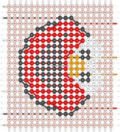 an abstract pattern with circles and dots in red, white, yellow and grey colors