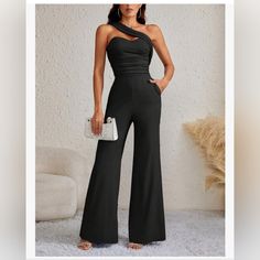 Shein Black Jumpsuit/Romper, Wide Leg. Never Worn. Brand New, Nwt. Smoke-Free, Pet-Free, Ocd Clean Home. Size Xs Tall Offers Welcome!! Black Overalls For Date Night, Black Strapless Jumpsuit For Night Out, Black Overall Jumpsuit For Night Out, Black Jumpsuit Overall For Night Out, Fitted Black Strapless Jumpsuit, Black Overall Jumpsuit For Party, Black Party Overall Jumpsuits And Rompers, Black Party Overalls Jumpsuit, Black Party Overalls