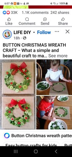 Button Crafts For Kids, Button Wreath, Christmas Wreath Craft, Easy Christmas Crafts, Creative Memories, Button Crafts, Christmas Wreaths Diy, Wreath Crafts, Christmas Deco