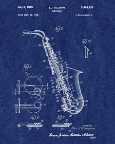 a blueprint drawing of a saxophone