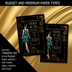 two black and gold brochure flyers for a fashion show