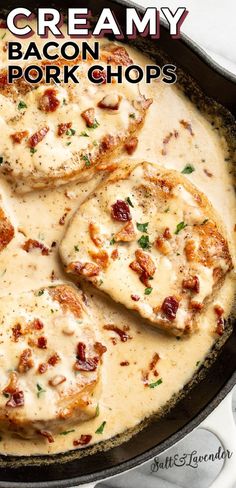 Bacon Pork Chops, Bacon Cream Sauce, Pork Chops In The Oven, Smothered Pork, Pork Recipes For Dinner, Easy Pork Chop Recipes