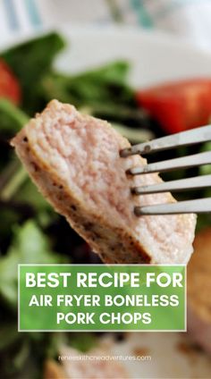 the best recipe for air fryer boneless pork chops is on a fork