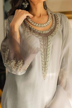 Luxury Pret, Lace Dress Design, Kurta Neck Design, Dress Neck Designs, Dress Design Patterns, Kurti Neck Designs, Simple Pakistani Dresses