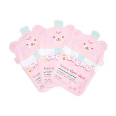 Boba Bears Beary Clear Skin! Sheet Mask (Brightening + Clarifying) - S Clear Smooth Skin, Korean Beauty Secrets, Skin Essence, Skin Regimen, Blueberry Fruit, Sheet Masks, Dry Face, Strawberry Fruit