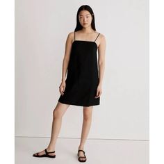 Madewell Goldie Mini Dress, 100% Linen, Black (Nwt) Black Summer Dress With Straight Neckline, Black Dress With Straight Neckline For Summer, Black Casual Dress With Straight Neckline, Casual Black Dress With Straight Neckline, Black Midi Dress With Straight Neckline For Spring, Black Dress With Straight Neckline For Daywear, Black Dress With Straight Neckline For Spring, Black Slip Dress With Straight Neckline For Summer, Black A-line Slip Dress For Spring