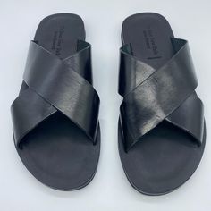 Elevate Your Summer Style With A Versatile Slide Sandal That Pairs Well With Just About Everything. Whole Sizes Only. M=Medium Width - Open Toe - Crossover Leather Straps - Slip-On Style - Contoured Footbed - Flat Sole - Made In Italy Leather Upper/Lining, Synthetic Sole Tan Leather Footbed Slip-on Sandals, Leather Slip-on Mules With Single Toe Strap, Modern Slip-on Leather Sandals, Modern Leather Slip-on Sandals, Slip-on Leather Sandals With Closed Toe, Leather Slip-on Closed Toe Sandals, Designer Leather Sandals For Vacation, Designer Leather Open Toe Mules, Casual Open Toe Calf Leather Mules