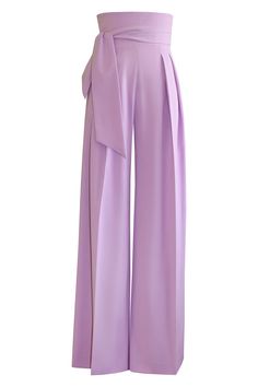 Ultra High-Waist Palazzo Pants - Lilac | L'MOMO | Wolf & Badger Ultra High Waisted Pants, Lavender Pants Outfit Work, Pant Trousers Women Outfit, Dress Outfits Purple, Womens Twill Pants, Structured Pants, Pleated Palazzo Pants