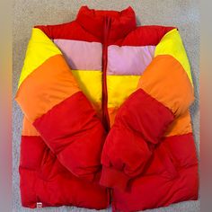 Lego Collection X Target Red/Yellow Orange/Pink Size Xs Nwot Never Worn, No Flaws. Oversized Fit Red Color Block Winter Outerwear, Multicolor Puffer Outerwear For Spring, Multicolor Puffer Outerwear For Fall, Fall Multicolor Puffer Outerwear, Winter Yellow Color Block Outerwear, Orange Long Sleeve Color Block Outerwear, Orange Patchwork Outerwear For Winter, Winter Orange Patchwork Outerwear, Red Color Block Outerwear For Spring