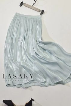 Lasaky - Elegant Pleated Maxi Dress with High Waist and Luxurious Sheen Long Midi Skirt, Womens Pleated Skirt, White Long Skirt, Satin Maxi Skirt, High Waist Long Skirt, Umbrella Skirt, Skirts Midi High Waisted, Half Skirt, Satin Maxi