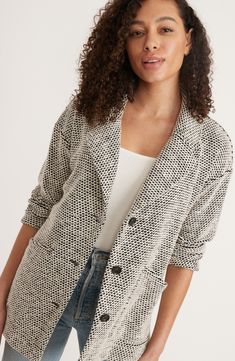 For an effortlessly put-together look, toss on this nicely draped blazer made from fan-favorite Birdseye knit fabric with a textural feel. 29" length (size Medium) Notched lapels 65% cotton, 35% polyester Machine wash, tumble dry Imported Spring Workwear Outerwear With Textured Knit, Spring Workwear Textured Knit Outerwear, Casual Structured Fall Blazer, Spring Textured Knit Outerwear For Work, Chic Fitted Textured Knit Outerwear, Chic Textured Knit Outerwear For Work, Chic Textured Knit Fitted Outerwear, Wardrobe Revamp, Minimalist Closet