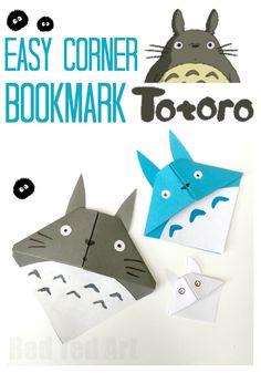 an easy totoro origami bookmark with the title, easy totoro