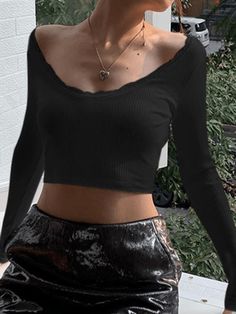 ⚡️Free Shipping Lace Up Backless Crop Knit Top Black S under $19.00 in Tops&Tees. ✓2023 Black Friday Sale at Another Chill. ✓Free Shipping on all orders over US$69 2000s Outfits, Backless Top, Lightweight Tops, U Neck, Knit Crop Top, Bottom Clothes, Lace Tops, Aesthetic Fashion, Lace Detail